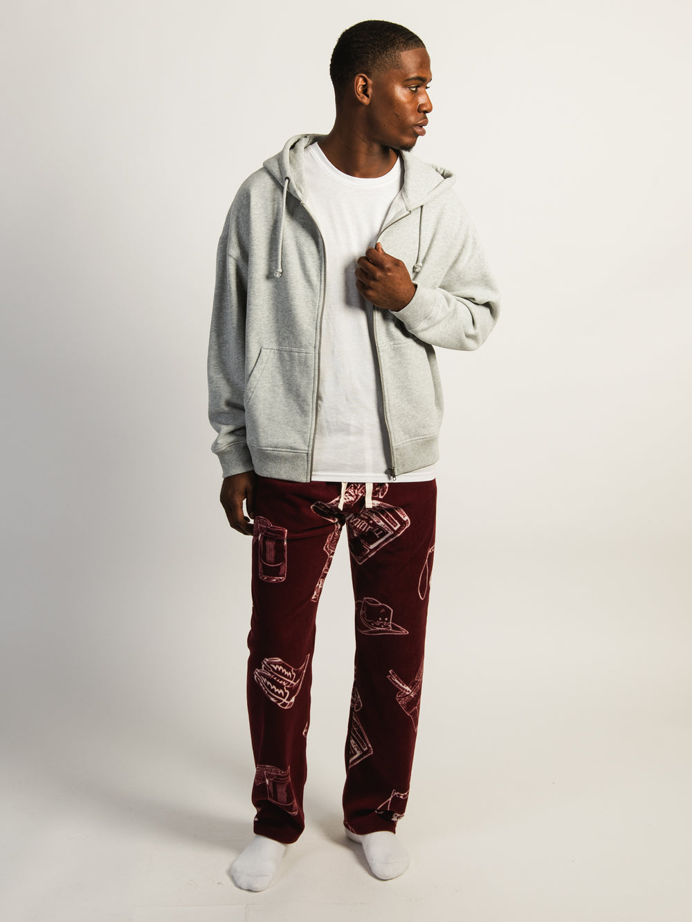 KOLBY PRINTED POLAR PANT - BURGUNDY