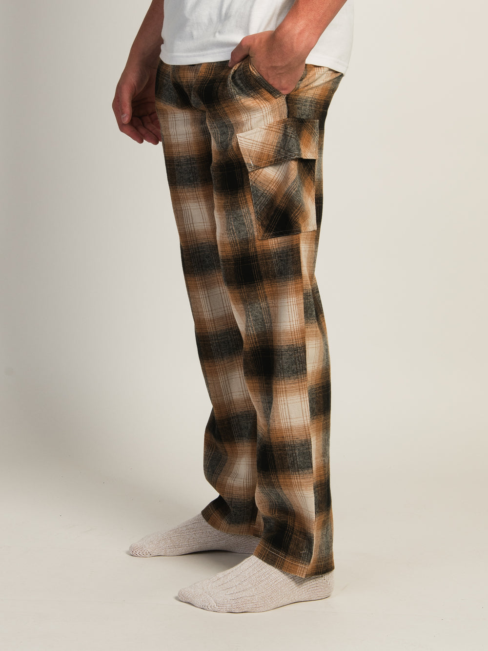 KOLBY THOMAS CARGO PLAID PANT - GOLD - CLEARANCE