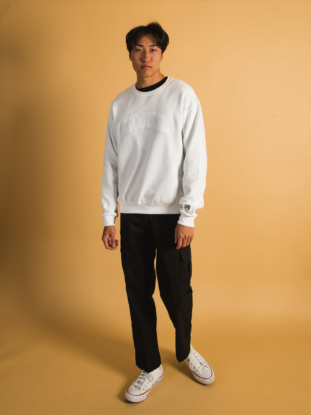 NBA BROOKLYN NETS TONAL EMBROIDERED CREW - CLEARANCE