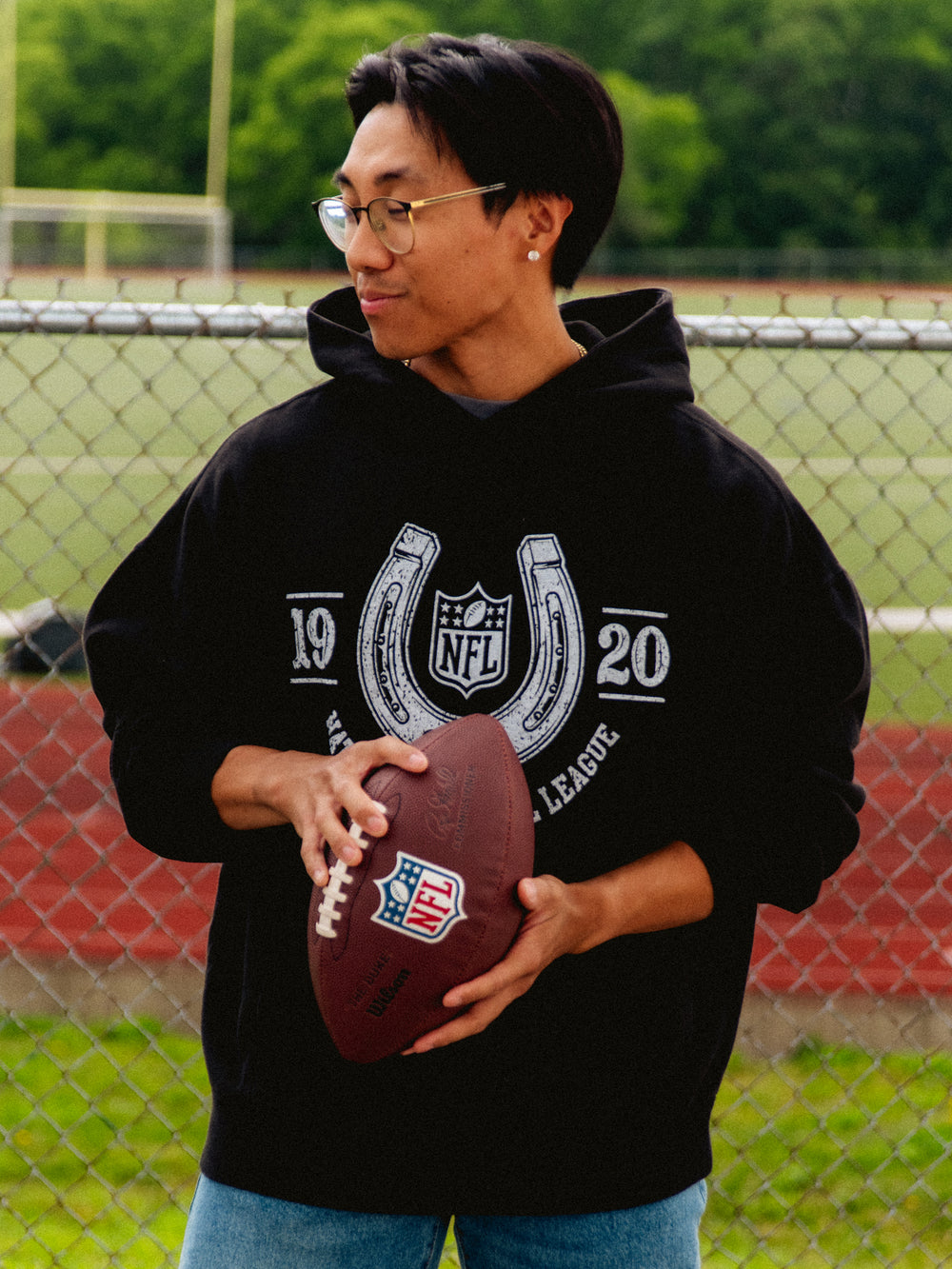 SWEAT À CAPUCHE EN FER À CHEVAL VINTAGE NFL