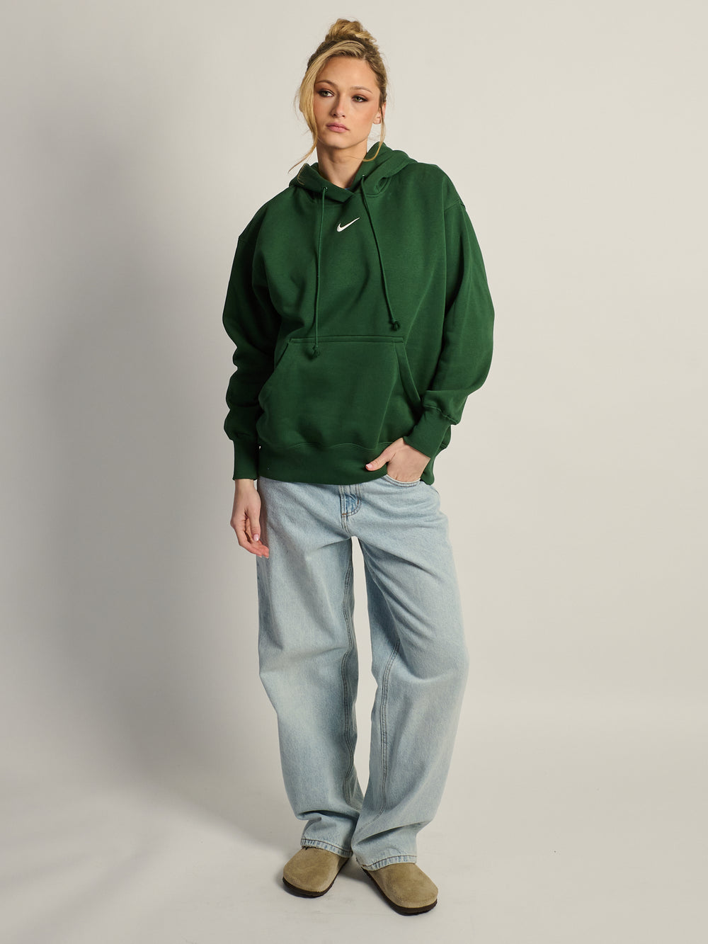 NIKE SPORTSWEAR PHOENIX FLEECE OVERSIZED PULL OVER HOODIE - FOREST
