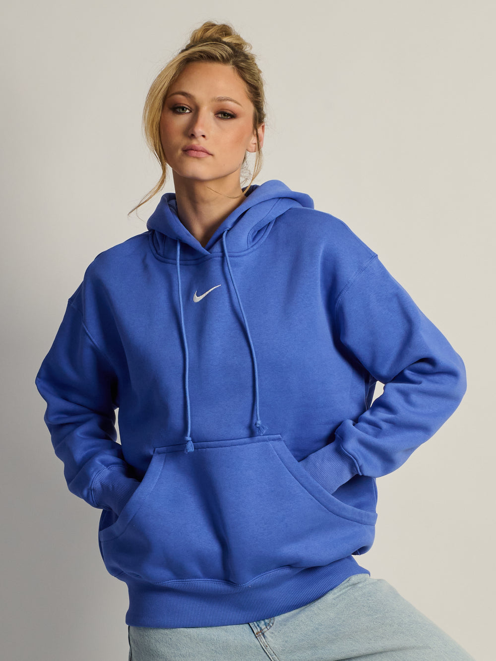 NIKE SPORTSWEAR PHOENIX FLEECE OVERSIZED PULL OVER HOODIE - BLUE