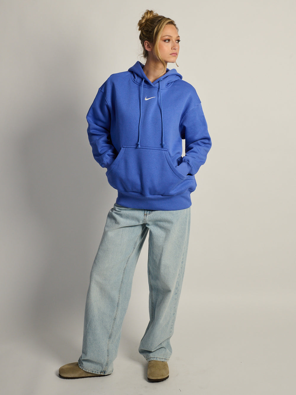 NIKE SPORTSWEAR PHOENIX FLEECE OVERSIZED PULL OVER HOODIE - BLUE
