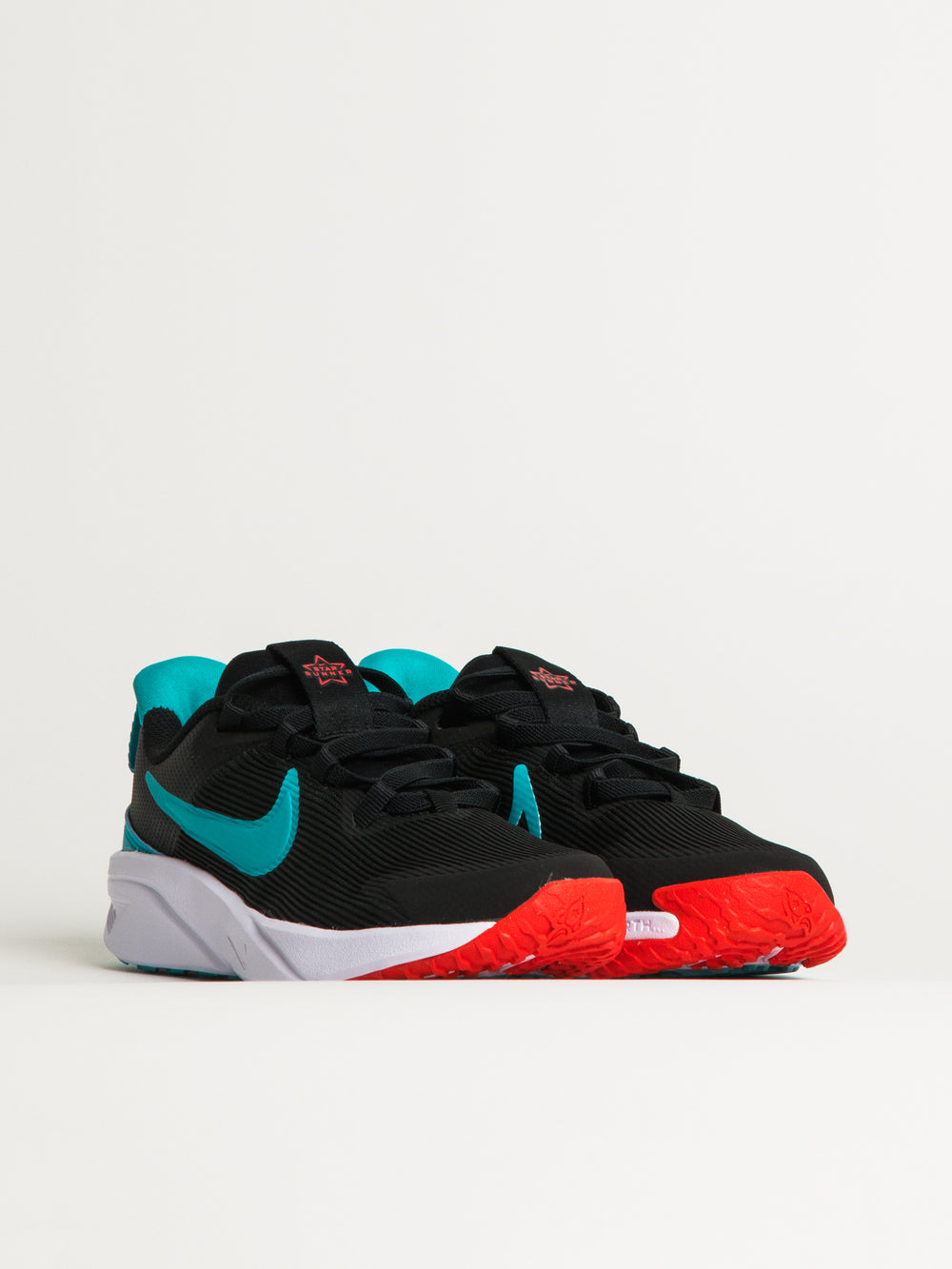 KIDS NIKE STAR RUNNER 4 SHOES - BLACK/BRIGHT CRIMSON/WHITE/DUSTY CACTUS