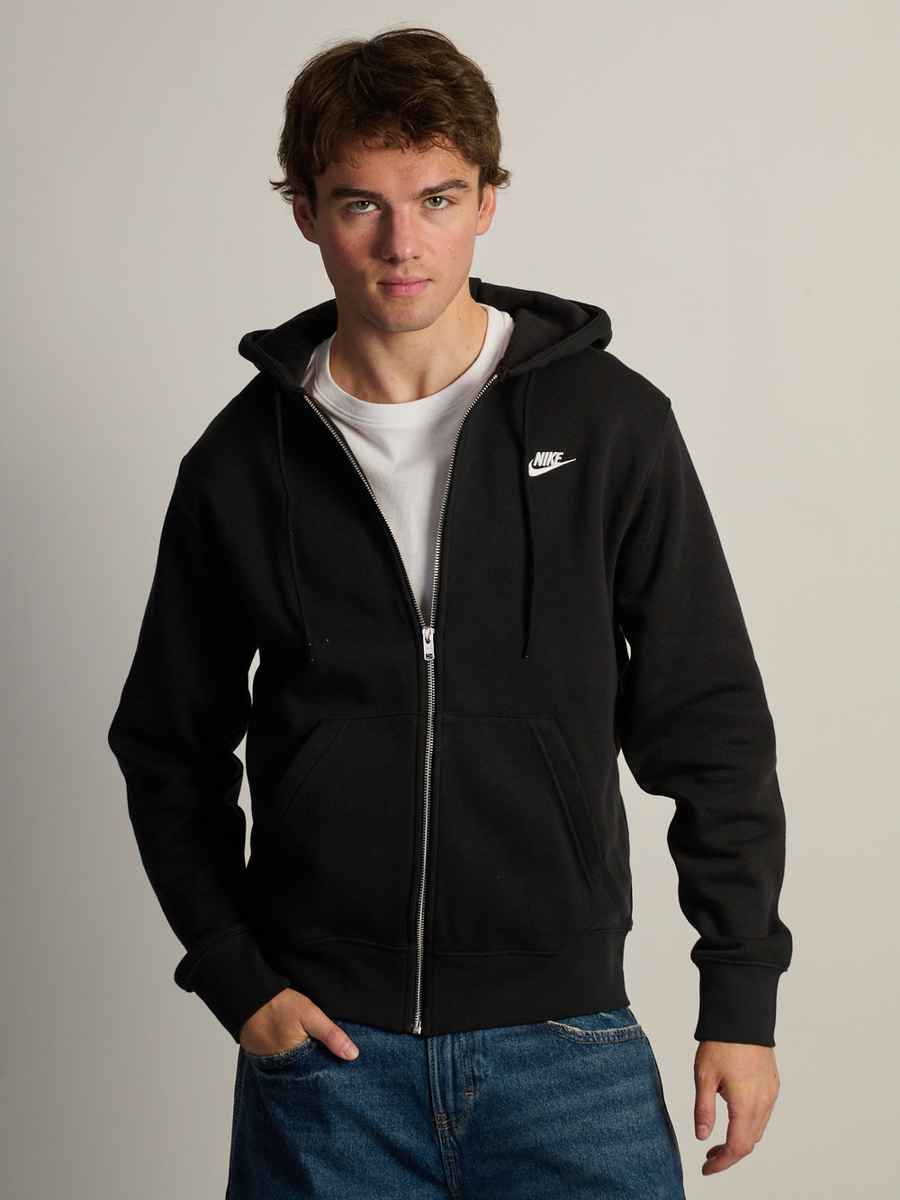 NIKE SPORTSWEAR CLUB FULL ZIP HOODIE - BLACK
