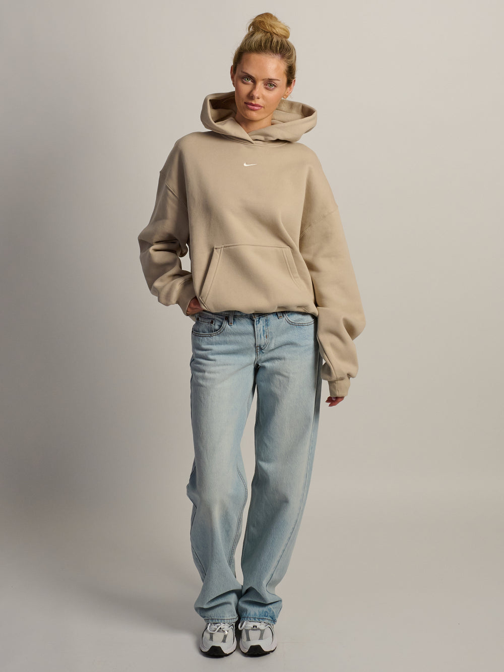 NIKE STUDIO FLEECE OVERSIZED PULL OVER HOODIE - CREAM