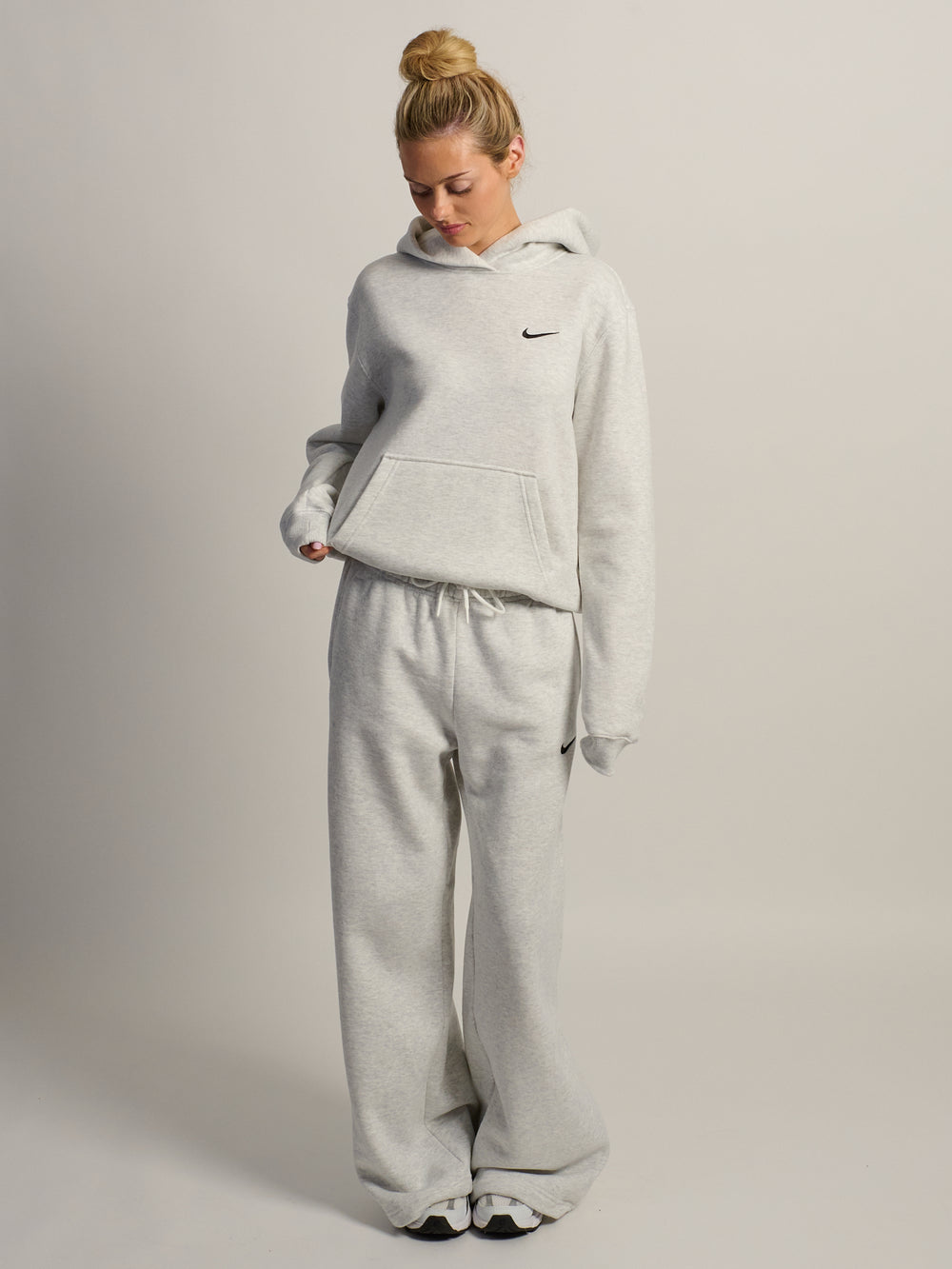 NIKE STUDIO FLEECE PULL OVER HOODIE - HEATHER GREY
