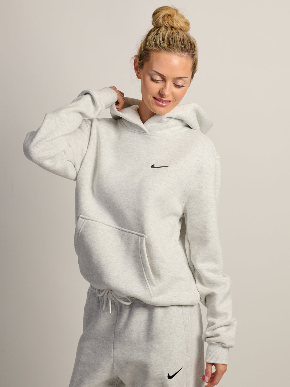 NIKE STUDIO FLEECE PULL OVER HOODIE - HEATHER GREY