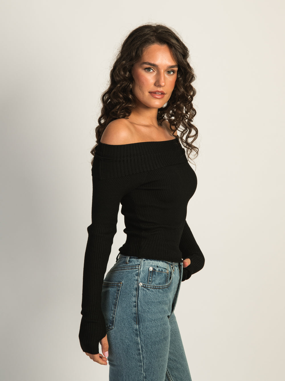 PRINCESS POLLY MORLEY OFF THE SHOULDER SWEATER - CLEARANCE