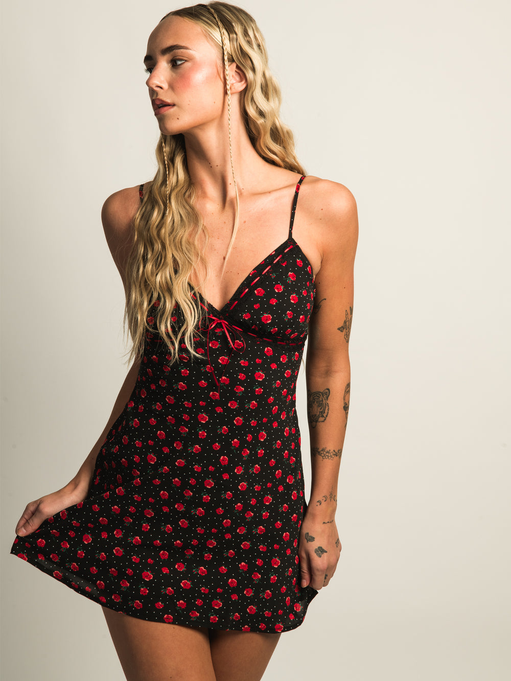 PRINCESS POLLY KARENA MINI FLORAL DRESS - BLACK