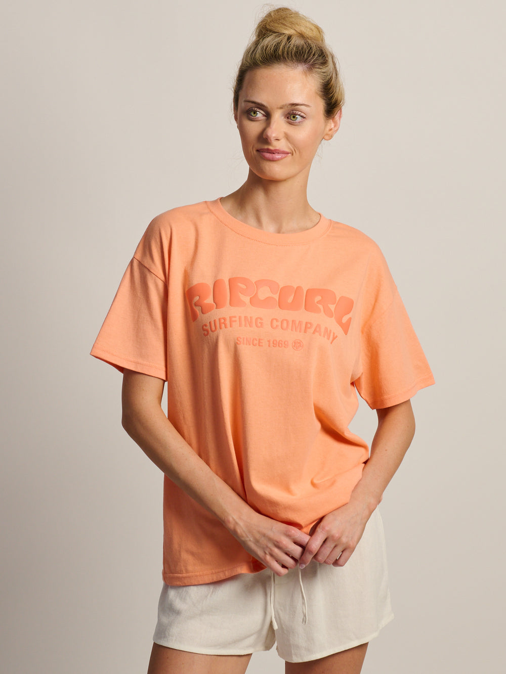 RIP CURL SURF PUFF PARTY PK RELAXED TEE - PAPAYA