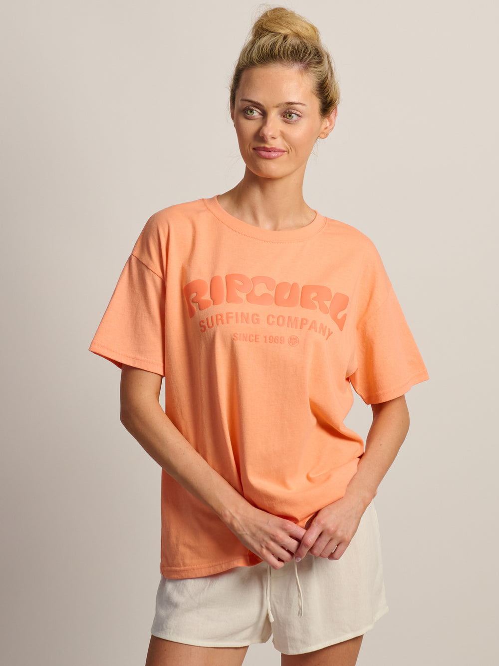 RIP CURL SURF PUFF PARTY PK RELAXED TEE - PAPAYA