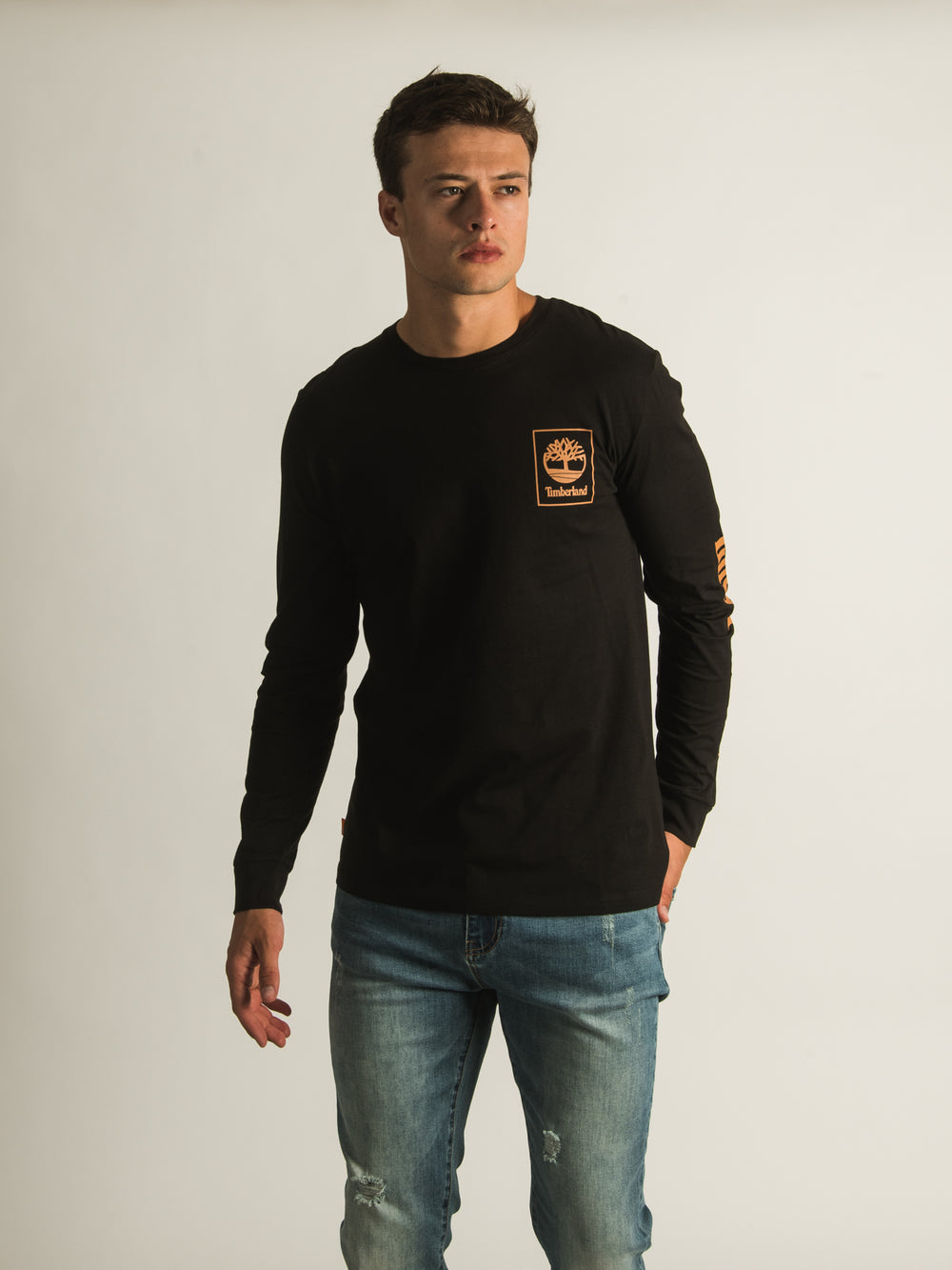 TIMBERLAND CHEST STACK LONG SLEEVE LOGO TEE - CLEARANCE