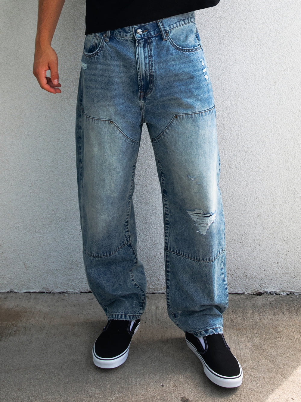 JEAN TAINTED BAGGY BARREL CARPENTER - DISTRESSED BLUE