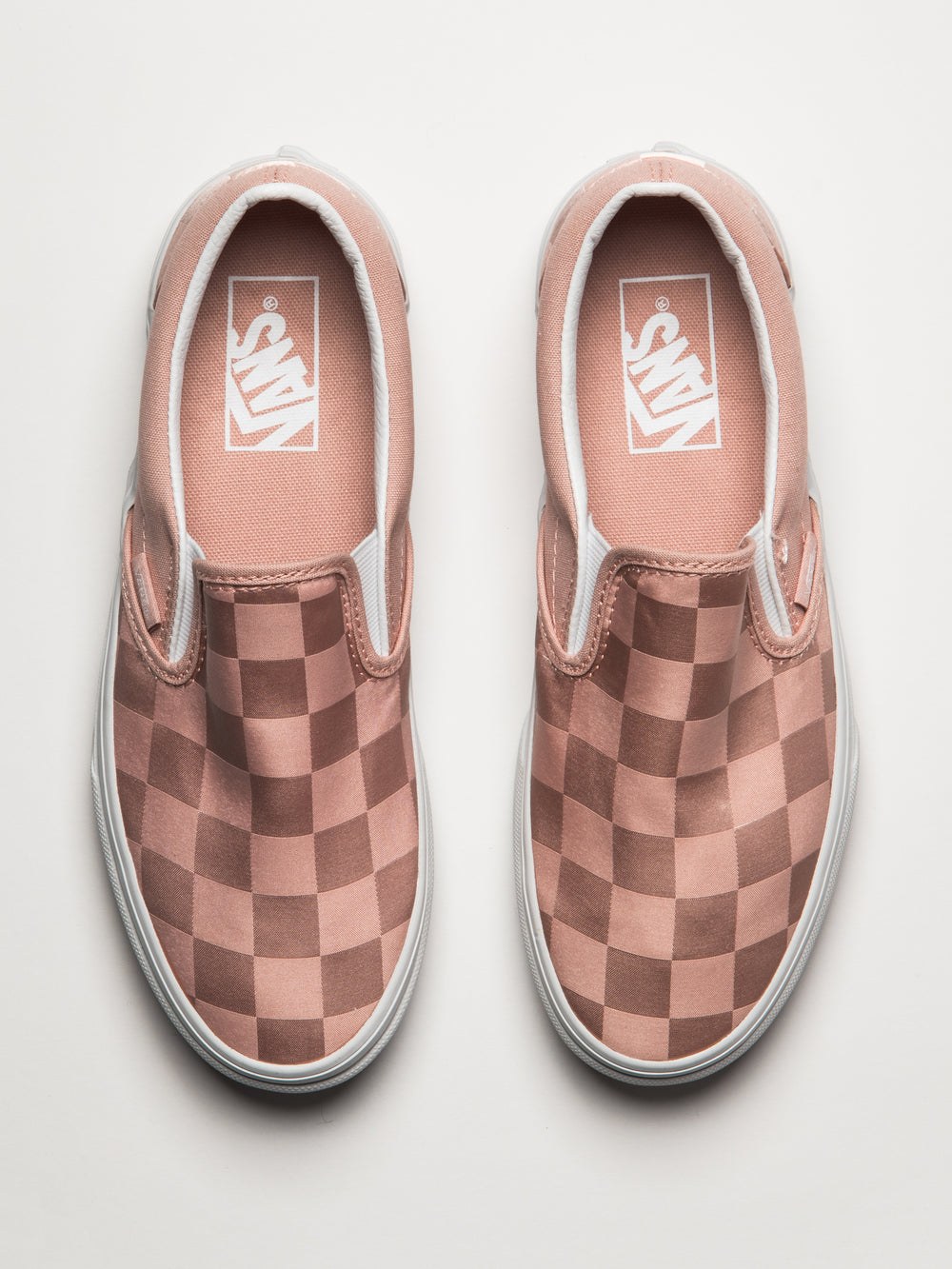 WOMENS VANS CLASSIC SLIP ON SATIN SHOES - PINK CHECKER