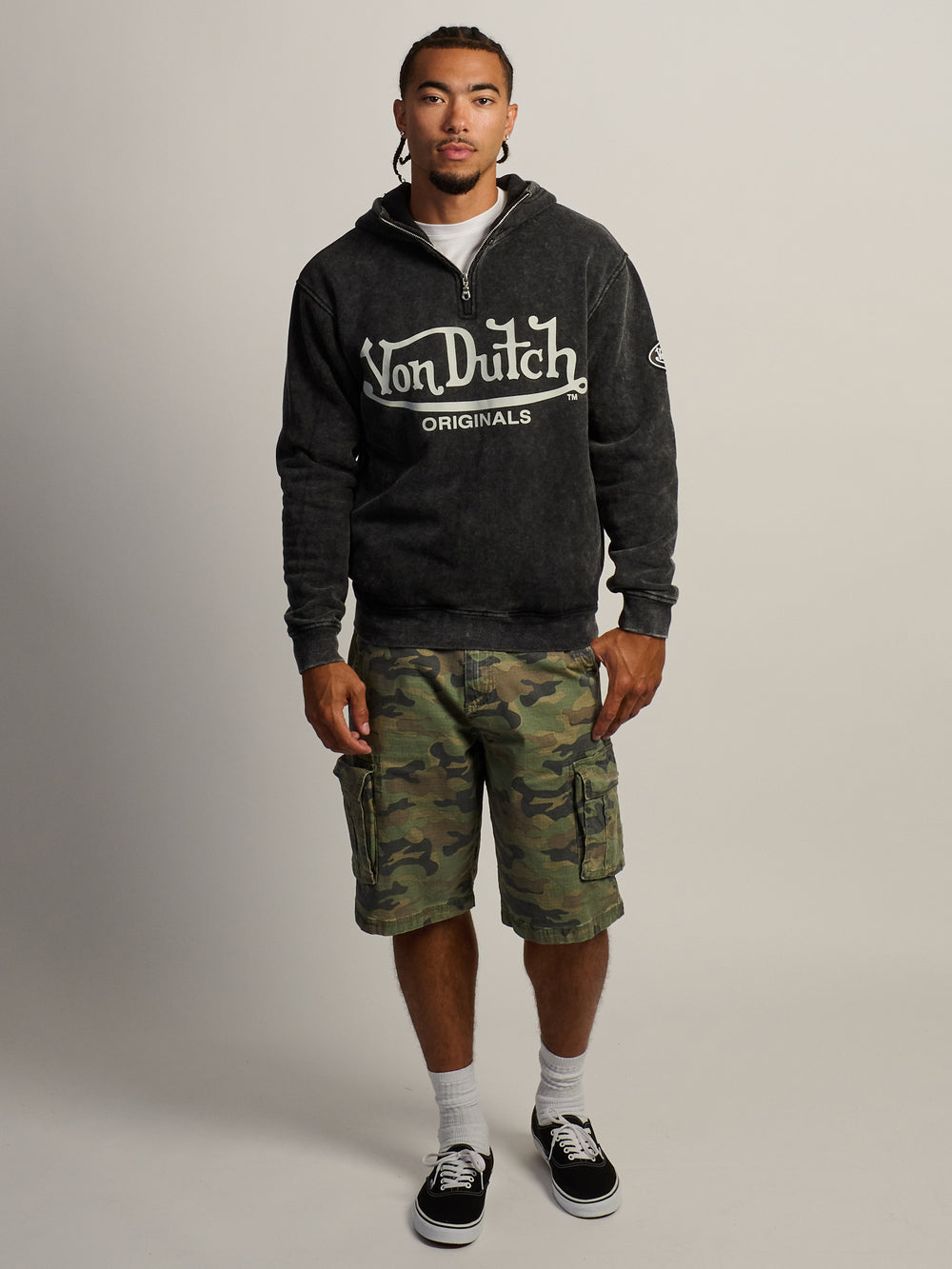 VON DUTCH HALF ZIP WASH HOODIE