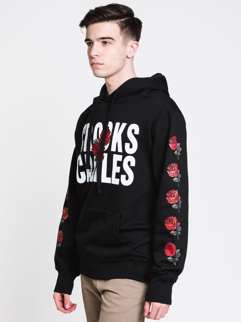 MENS ROSES BLOCK PULLOVER HOODIE - BLACK - CLEARANCE