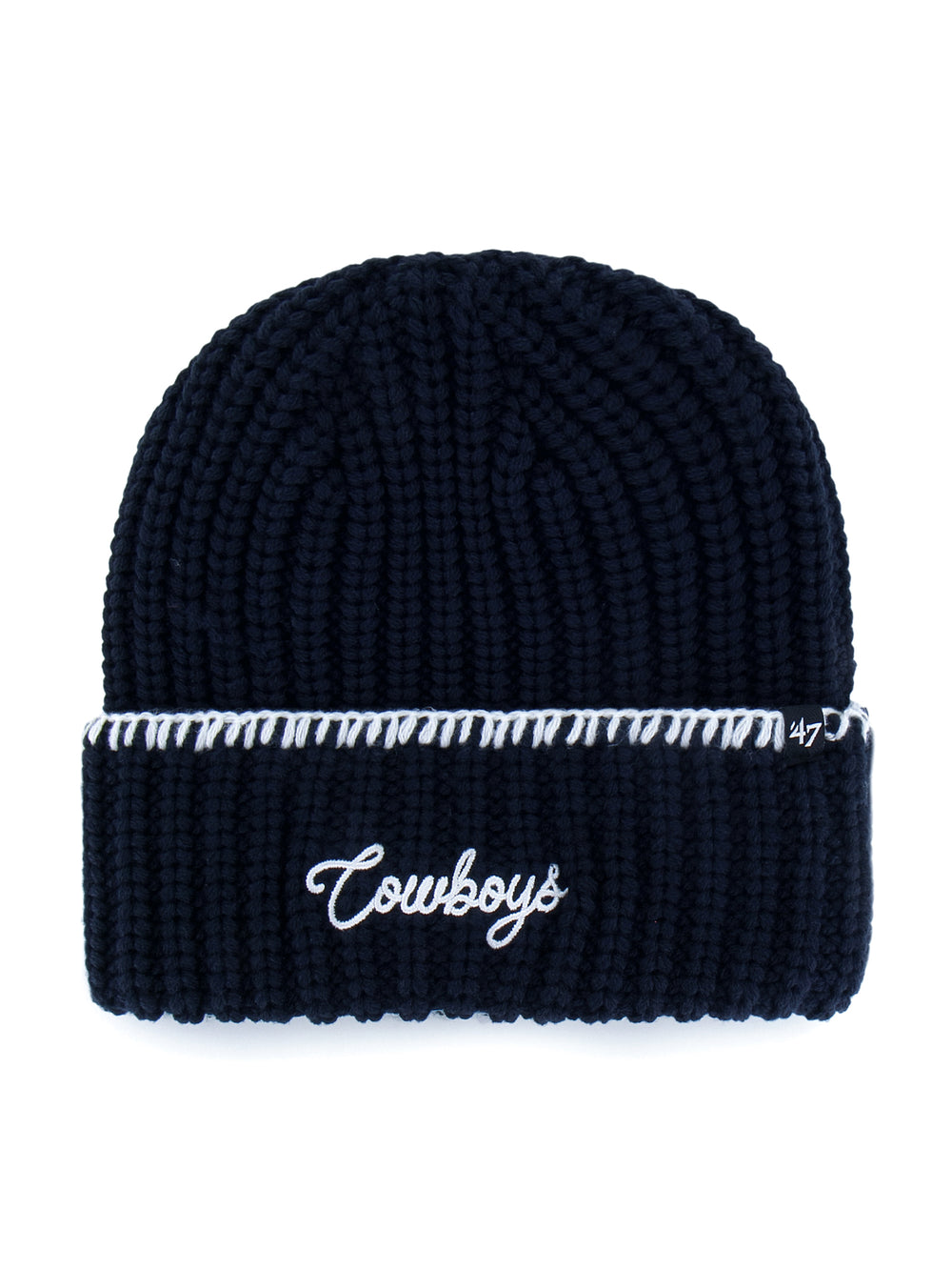 47 BLANKET STITCH CUFF KNIT COWBOY BEANIE - NAVY