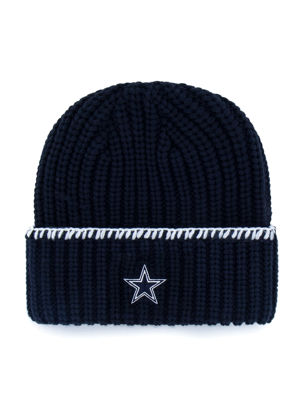 47 BLANKET STITCH CUFF KNIT COWBOY BEANIE - NAVY