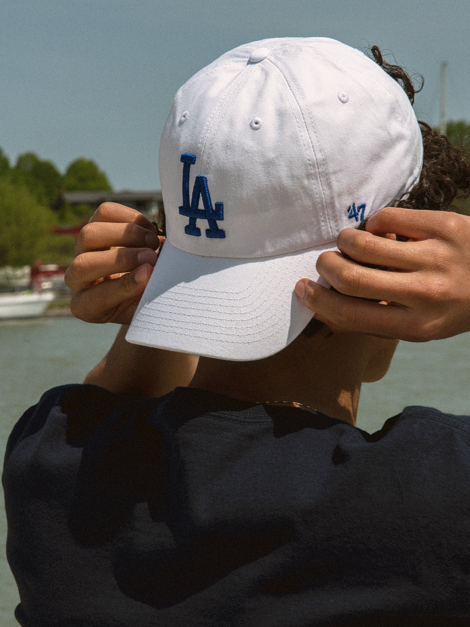 47 Brand MLB LA Dodgers Varsity Jacket In Black With Tonal Sleeves