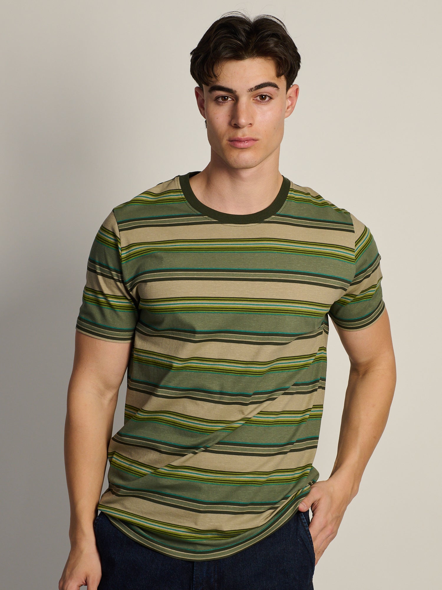VICTOR CREWNECK TEE - GREEN STRIPE