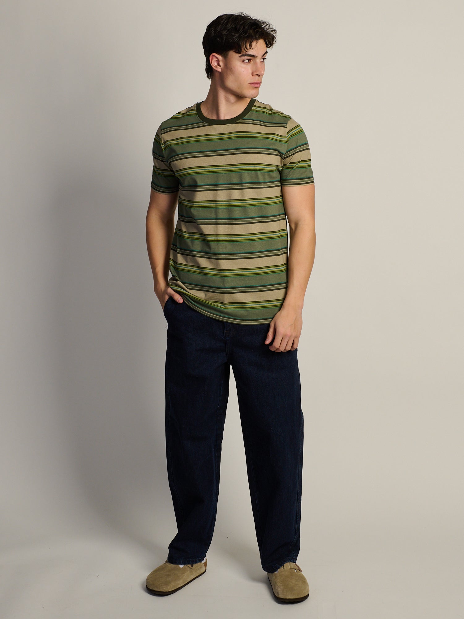 VICTOR CREWNECK TEE - GREEN STRIPE