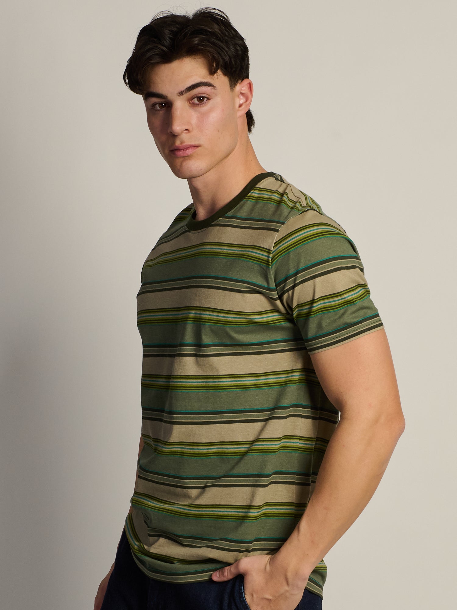 VICTOR CREWNECK TEE - GREEN STRIPE