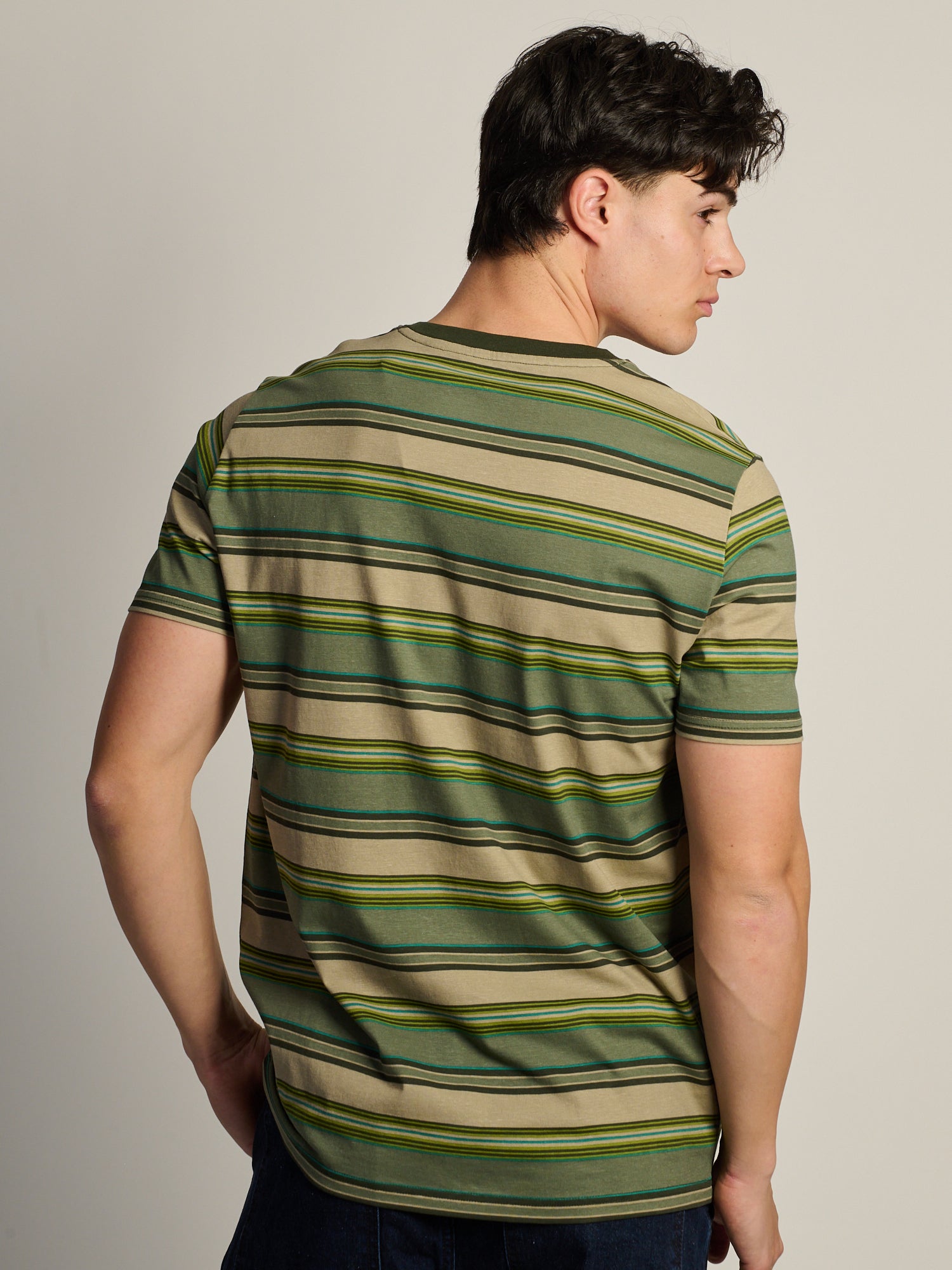 VICTOR CREWNECK TEE - GREEN STRIPE