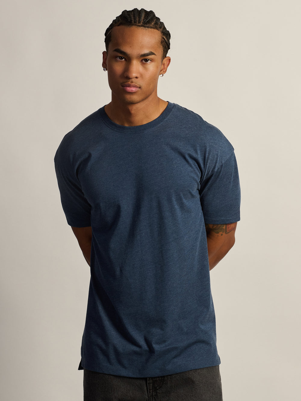 LONG FIT TEE - HEATHER NAVY