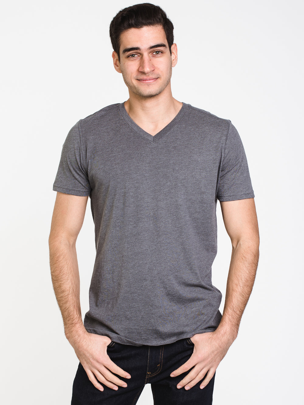 MENS VICTOR VNECK T - DARK GREY MIX - CLEARANCE