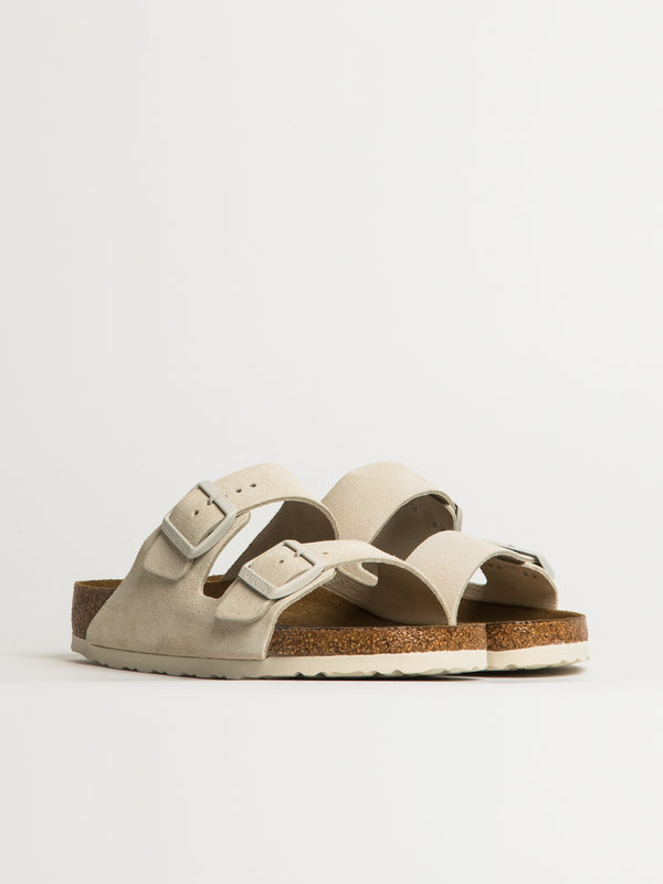 WOMENS BIRKENSTOCK ARIZONA SOFT FOOTBED SUEDE SANDALS - REGULAR - ANTIQUE WHITE