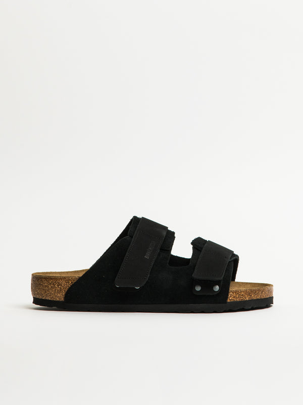 MENS BIRKENSTOCK UJI SUEDE NUBUCK SANDALS - REGULAR - BLACK