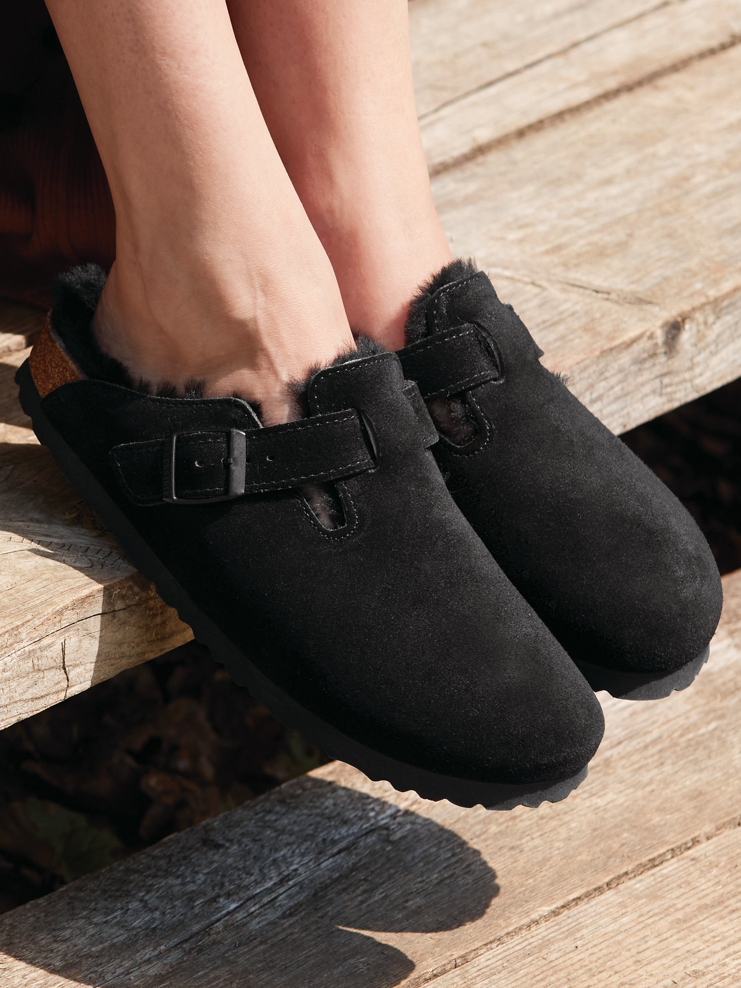 Birkenstock boston shearling sales black