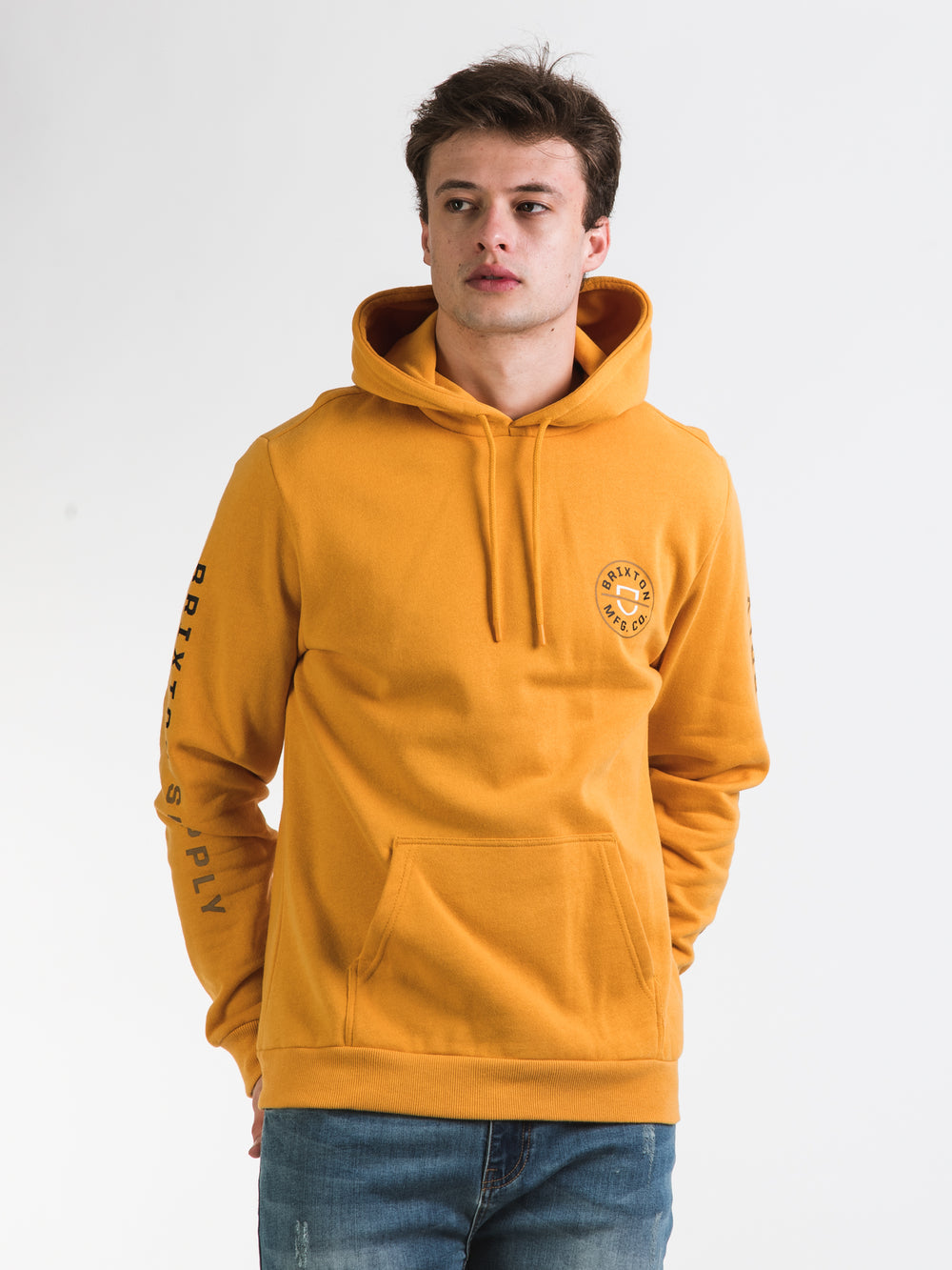 BRIXTON CREST PULL OVER HOODIE GOLDEN GLOW - CLEARANCE