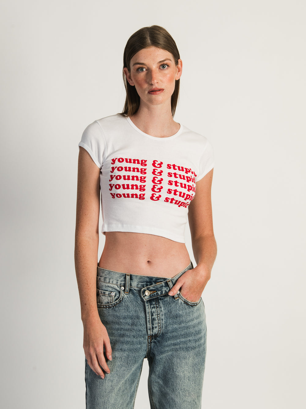 BARSTOOL SPORTS YOUNG & STUPID CROPPED T-SHIRT