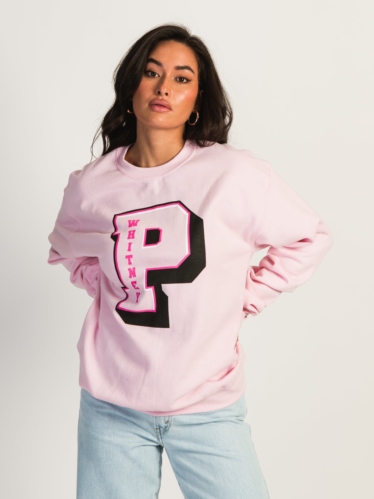 BARSTOOL SPORTS PINK WHITNEY VARSITY CREWNECK