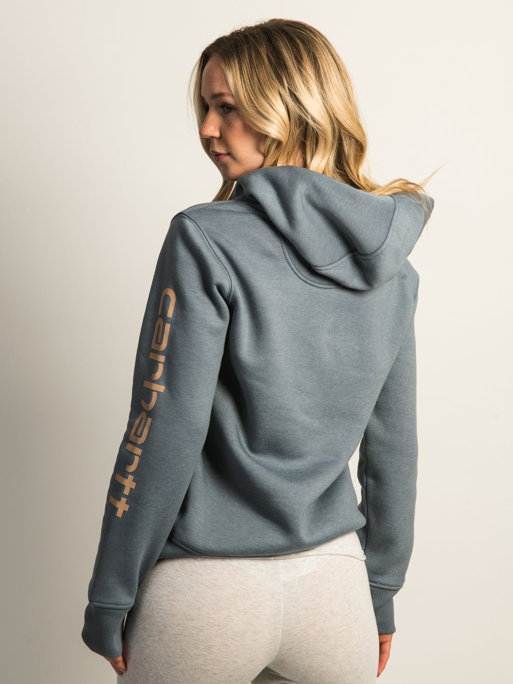 HOODIE CARHARTT LOGO SUR MANCHE - HEATHER NAVY