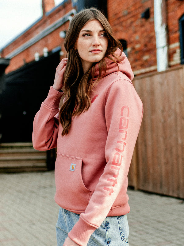 CARHARTT LOGO SLEEVE PULL OVER HOODIE - ROSE
