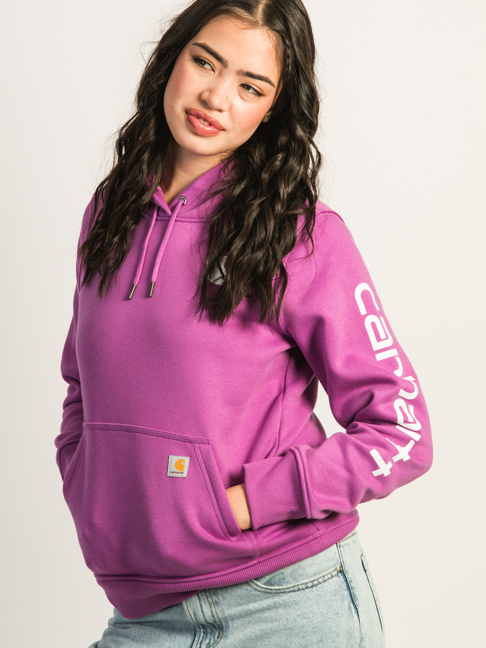 CARHARTT LOGO SLEEVE PULL OVER HOODIE - LIGHT PINK