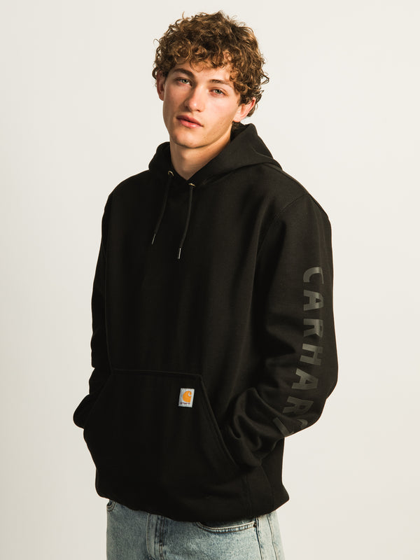 CARHARTT LOOSE FIT MIDWEIGHT LOGO GRAPHIC PULL OVER HOODIE - BLACK