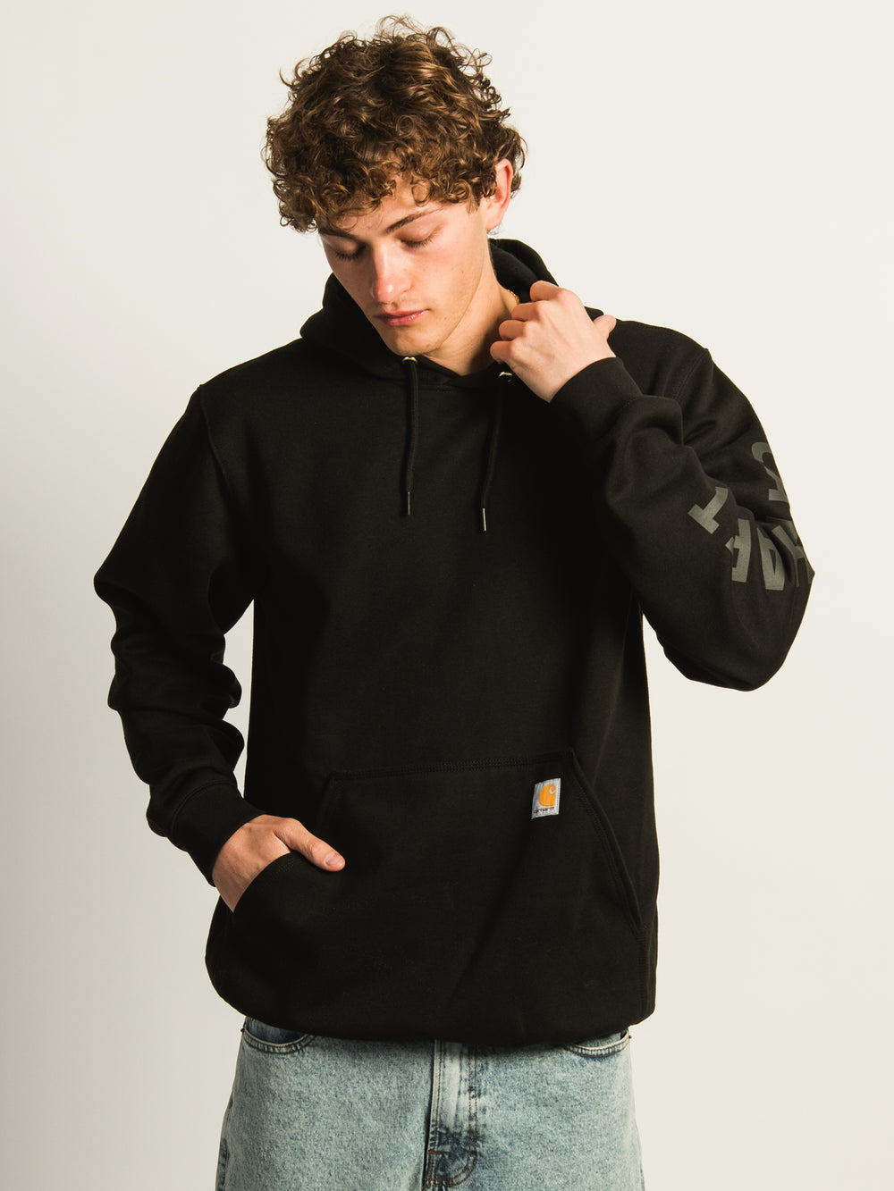 CARHARTT LOOSE FIT MIDWEIGHT LOGO GRAPHIC PULL OVER HOODIE - BLACK