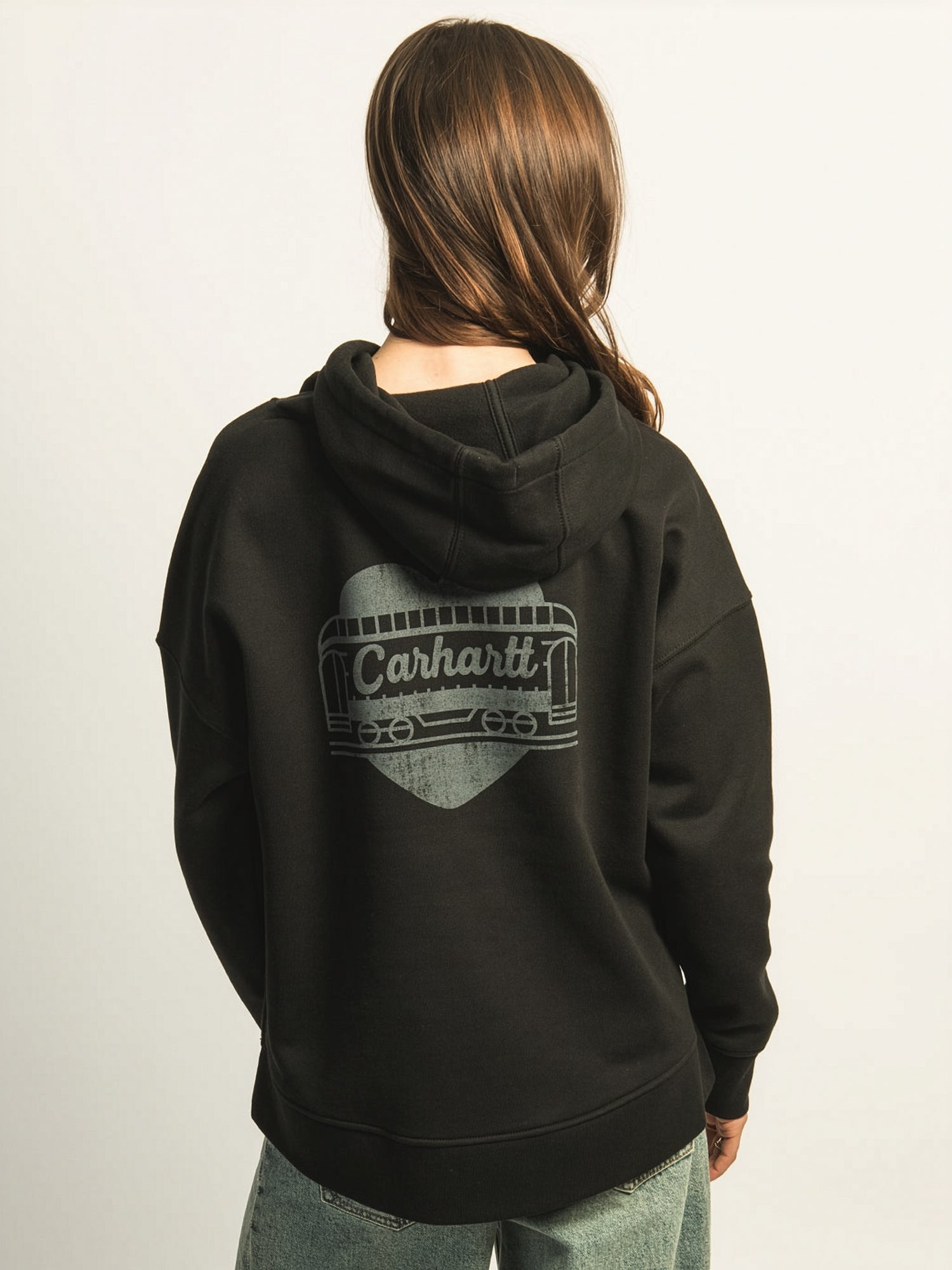 CARHARTT OVERSIZED MIDWEIGHT HEART GRAPHIC HOODIE - BLACK