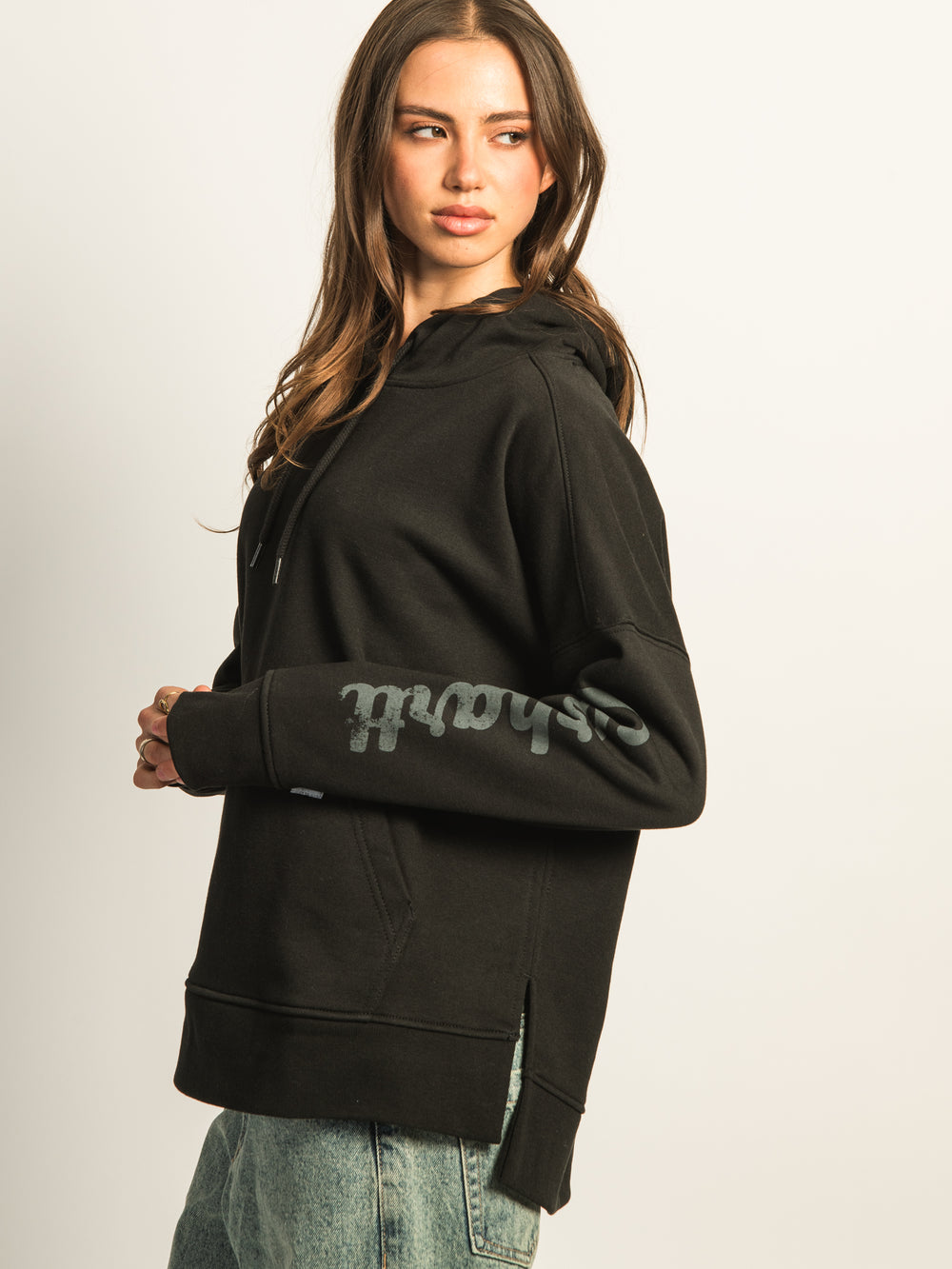 CARHARTT OVERSIZED MIDWEIGHT HEART GRAPHIC HOODIE - BLACK