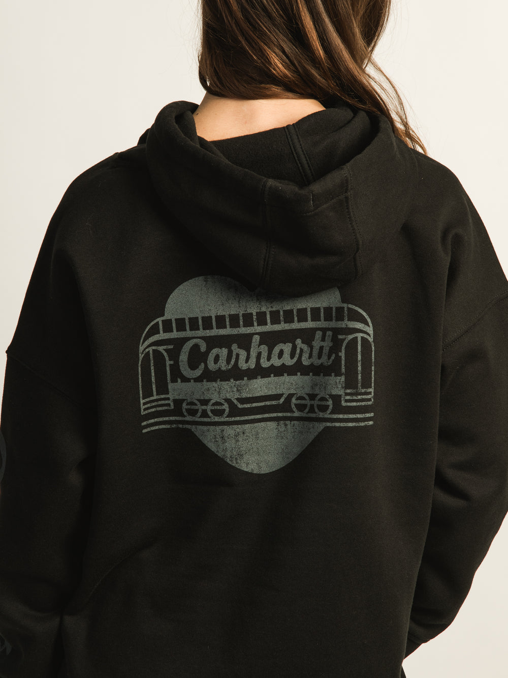 CARHARTT OVERSIZED MIDWEIGHT HEART GRAPHIC HOODIE - BLACK