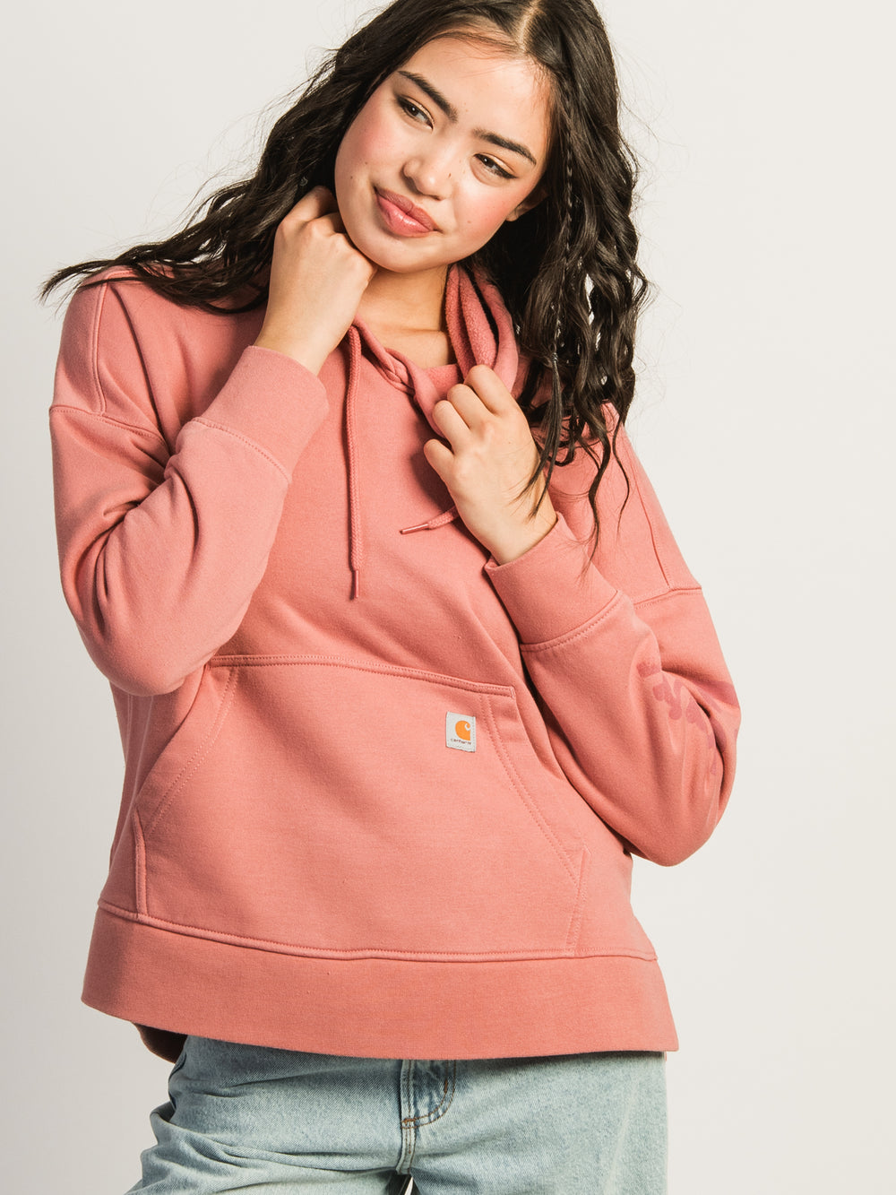 CARHARTT OVERSIZED MIDWEIGHT HEART GRAPHIC HOODIE - ROSE