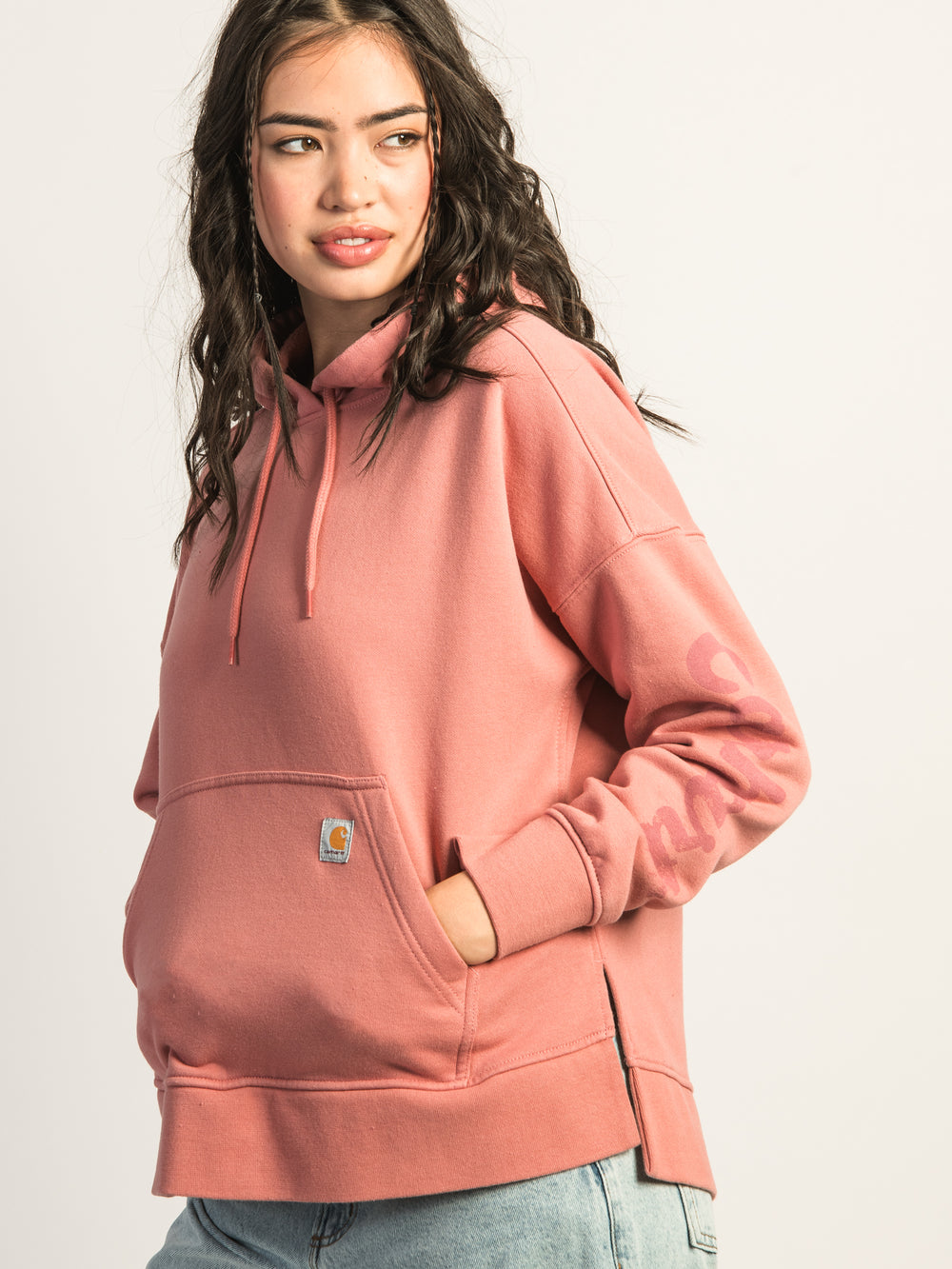CARHARTT OVERSIZED MIDWEIGHT HEART GRAPHIC HOODIE - ROSE
