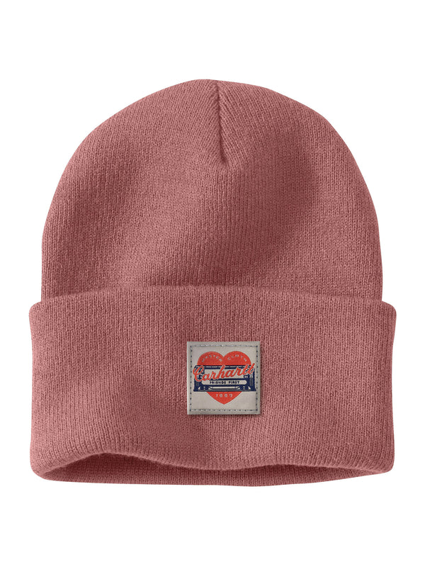 CARHARTT KNIT HEART PATCH BEANIE - ROSE