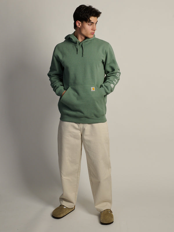 CARHARTT LOGO SLEEVE PULL OVER HOODIE - GREEN FOG