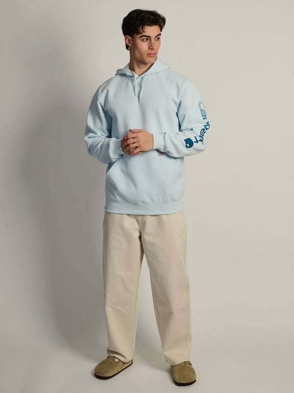 CARHARTT LOGO SLEEVE PULL OVER HOODIE - FOG