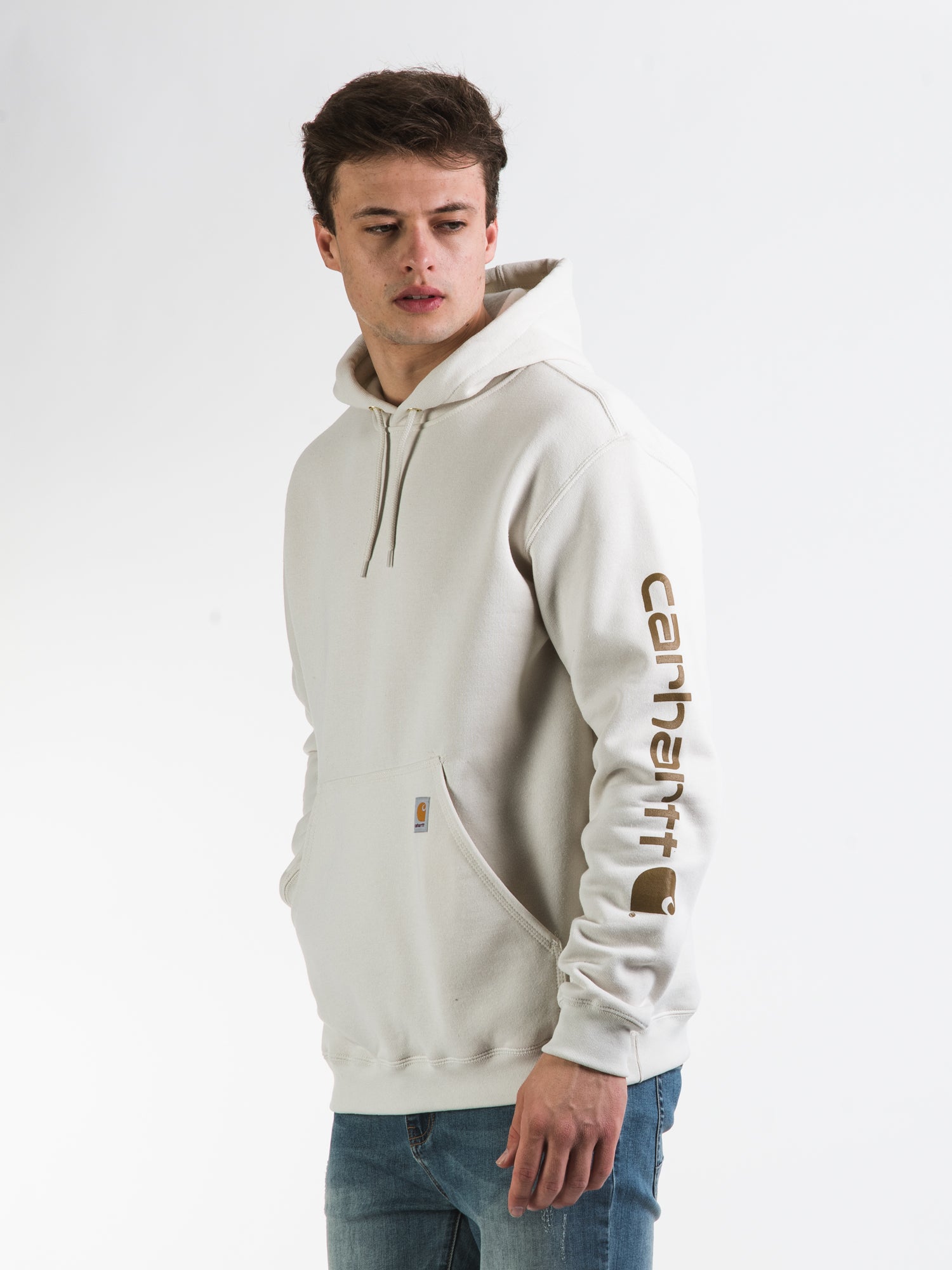 Carhartt men's midweight clearance hooded logo sleeve sweatshirt